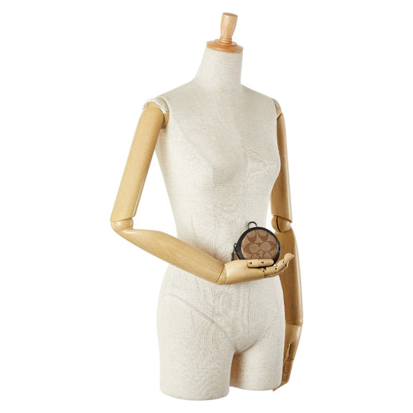 コーチ シグネチャー ラウンド型 コインケース ポーチ ブラウン ブラック PVC レザー レディース COACH 【中古】