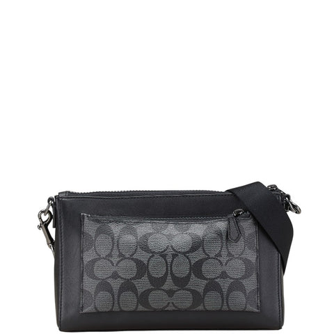 コーチ シグネチャー ホールデン クロスボディ ショルダーバッグ C5598 ブラック グレー PVC レザー レディース COACH 【中古】