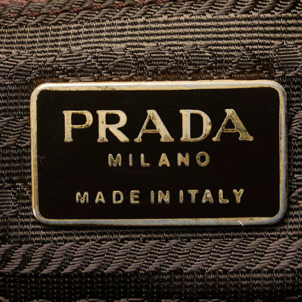 プラダ 三角ロゴプレート ハンドバッグ ショルダーバッグ ブラウン ナイロン レザー レディース PRADA 【中古】