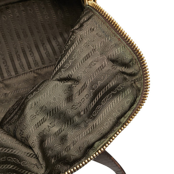 プラダ 三角ロゴプレート ハンドバッグ ショルダーバッグ ブラウン ナイロン レザー レディース PRADA 【中古】