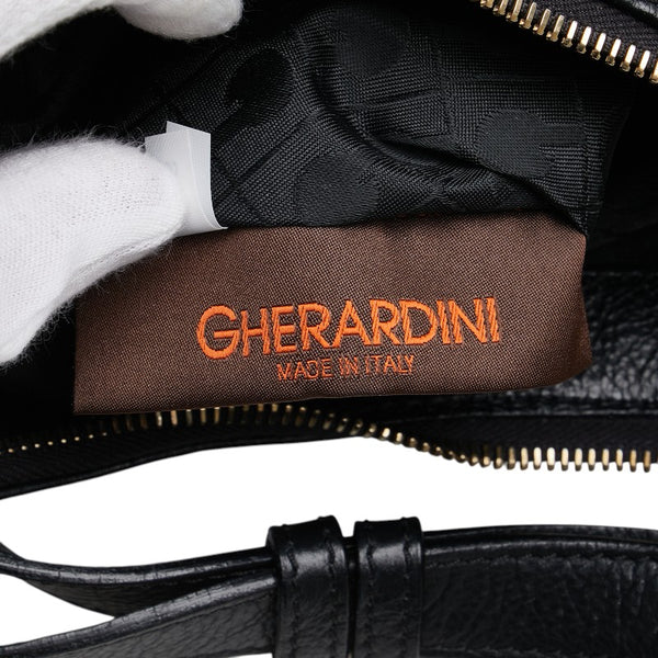 ゲラルディーニ ロゴ型押し ハンドバッグ ワンショルダーバッグ ブラック レザー レディース GHERARDINI 【中古】