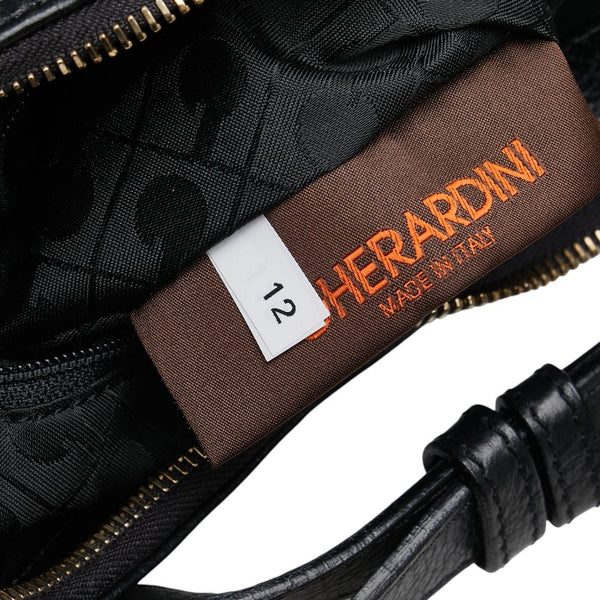 ゲラルディーニ ロゴ型押し ハンドバッグ ワンショルダーバッグ ブラック レザー レディース GHERARDINI 【中古】