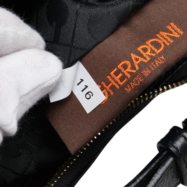 ゲラルディーニ ロゴ型押し ハンドバッグ ワンショルダーバッグ ブラック レザー レディース GHERARDINI 【中古】