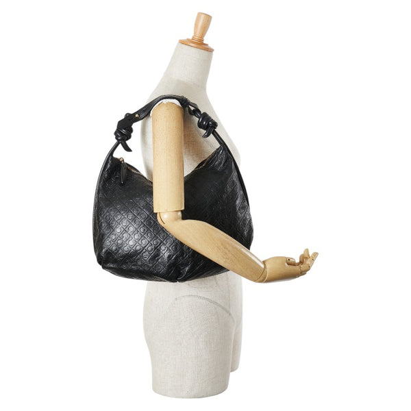 ゲラルディーニ ロゴ型押し ハンドバッグ ワンショルダーバッグ ブラック レザー レディース GHERARDINI 【中古】