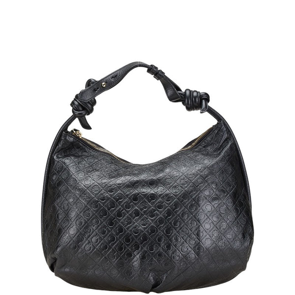 ゲラルディーニ ロゴ型押し ハンドバッグ ワンショルダーバッグ ブラック レザー レディース GHERARDINI 【中古】