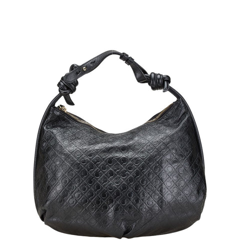 ゲラルディーニ ロゴ型押し ハンドバッグ ワンショルダーバッグ ブラック レザー レディース GHERARDINI 【中古】