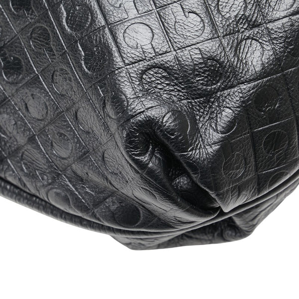 ゲラルディーニ ロゴ型押し ハンドバッグ ワンショルダーバッグ ブラック レザー レディース GHERARDINI 【中古】