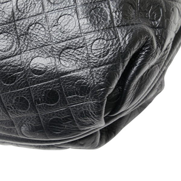 ゲラルディーニ ロゴ型押し ハンドバッグ ワンショルダーバッグ ブラック レザー レディース GHERARDINI 【中古】