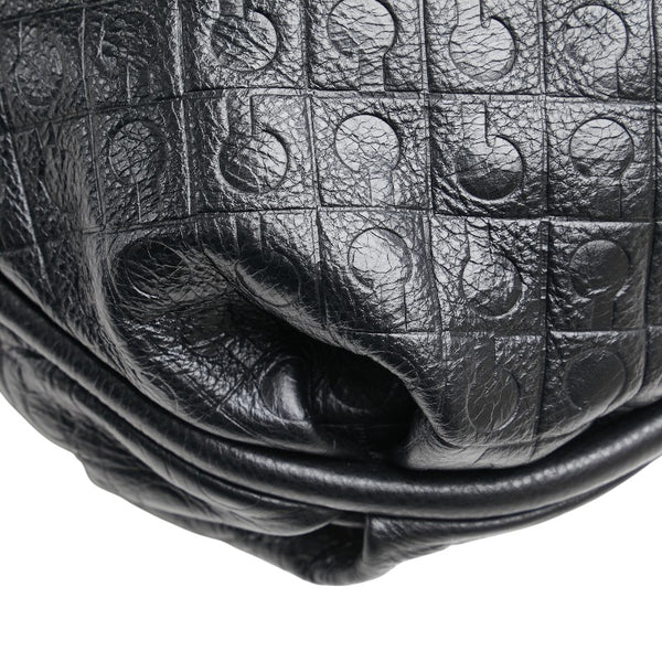 ゲラルディーニ ロゴ型押し ハンドバッグ ワンショルダーバッグ ブラック レザー レディース GHERARDINI 【中古】