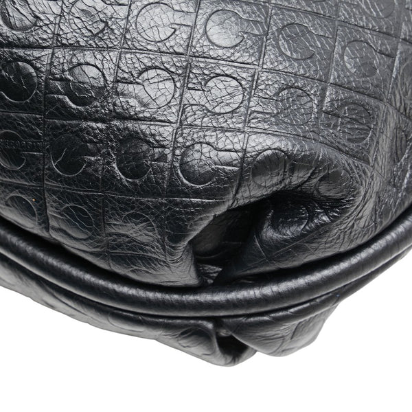 ゲラルディーニ ロゴ型押し ハンドバッグ ワンショルダーバッグ ブラック レザー レディース GHERARDINI 【中古】