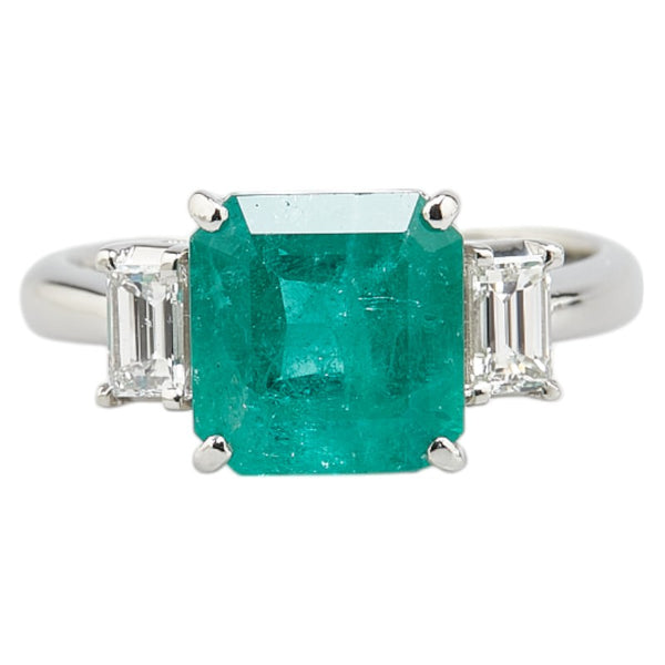 Pt900 プラチナ エメラルド3.17ct ダイヤ0.51ct リング 指輪 レディース 13号 【中古】