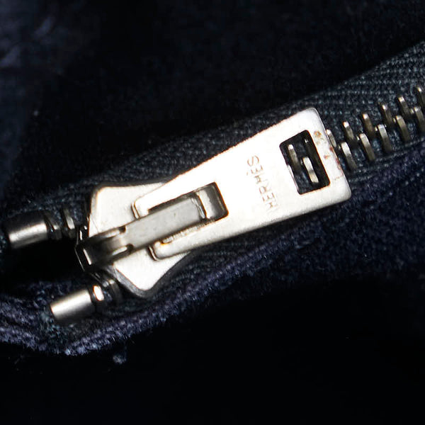 エルメス フールトゥMM ハンドバッグ トートバッグ ネイビー ブラウン キャンバス レディース HERMES 【中古】