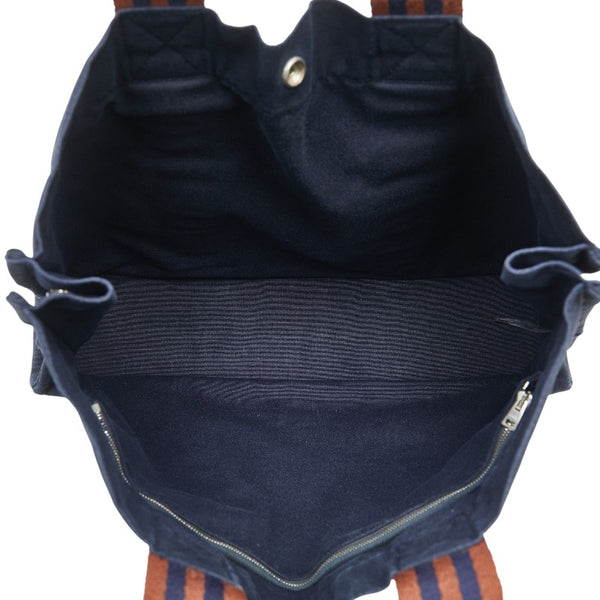 エルメス フールトゥMM ハンドバッグ トートバッグ ネイビー ブラウン キャンバス レディース HERMES 【中古】