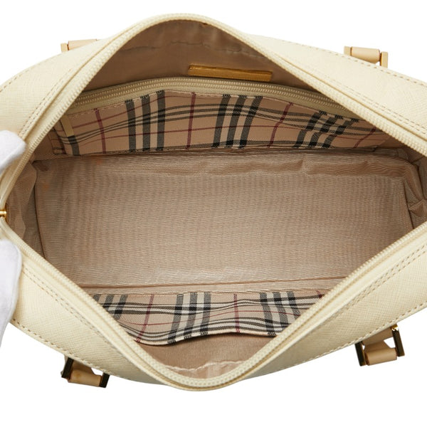 バーバリー ノバチェック ハンドバッグ アイボリー ベージュ レザー レディース BURBERRY 【中古】