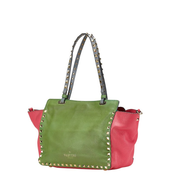 ヴァレンティノ ロックスタッズ ハンドバッグ ショルダーバッグ 2WAY ピンク レッド グリーン レザー レディース VALENTINO 【中古】
