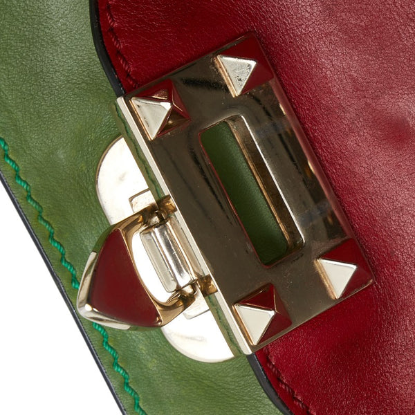 ヴァレンティノ ロックスタッズ ハンドバッグ ショルダーバッグ 2WAY ピンク レッド グリーン レザー レディース VALENTINO 【中古】