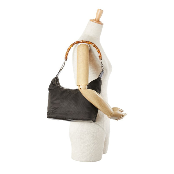 グッチ バンブー ハンドバッグ 000 1075 ブラウン ナイロン レザー レディース GUCCI 【中古】