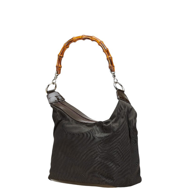 グッチ バンブー ハンドバッグ 000 1075 ブラウン ナイロン レザー レディース GUCCI 【中古】