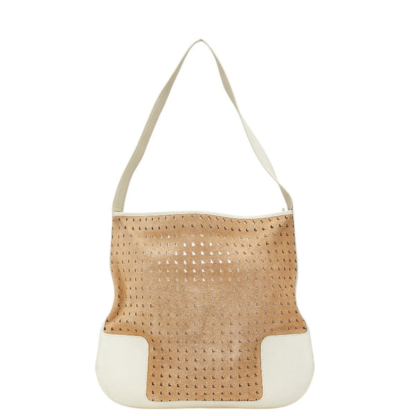 ロエベ アナグラム パンチング ワンショルダーバッグ ブラウン ホワイト レザー スエード レディース LOEWE 【中古】