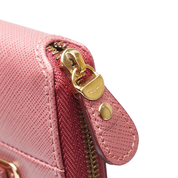 サルヴァトーレフェラガモ ヴァラ リボン カードケース ピンク ゴールド レザー レディース Salvatore Ferragamo 【中古】