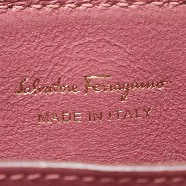 サルヴァトーレフェラガモ ヴァラ リボン カードケース ピンク ゴールド レザー レディース Salvatore Ferragamo 【中古】