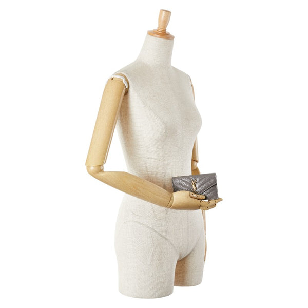 サンローラン YSLロゴ カサンドラ フラグメント カードケース グレー レザー レディース SAINT LAURENT 【中古】