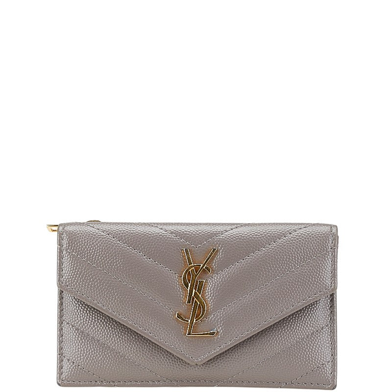 サンローラン YSLロゴ カサンドラ フラグメント カードケース グレー レザー レディース SAINT LAURENT 【中古】