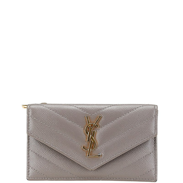 サンローラン YSLロゴ カサンドラ フラグメント カードケース グレー レザー レディース SAINT LAURENT 【中古】