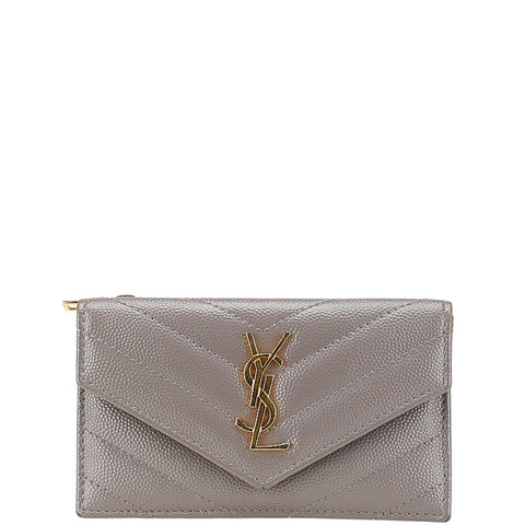 サンローラン YSLロゴ カサンドラ フラグメント カードケース グレー レザー レディース SAINT LAURENT 【中古】