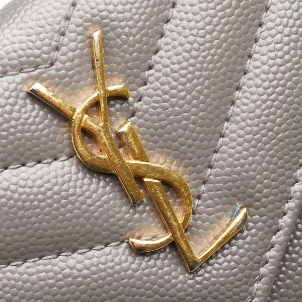 サンローラン YSLロゴ カサンドラ フラグメント カードケース グレー レザー レディース SAINT LAURENT 【中古】