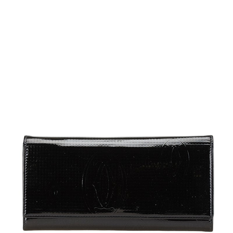 カルティエ ハッピーバースデー 長財布 ブラック エナメル レディース CARTIER 【中古】