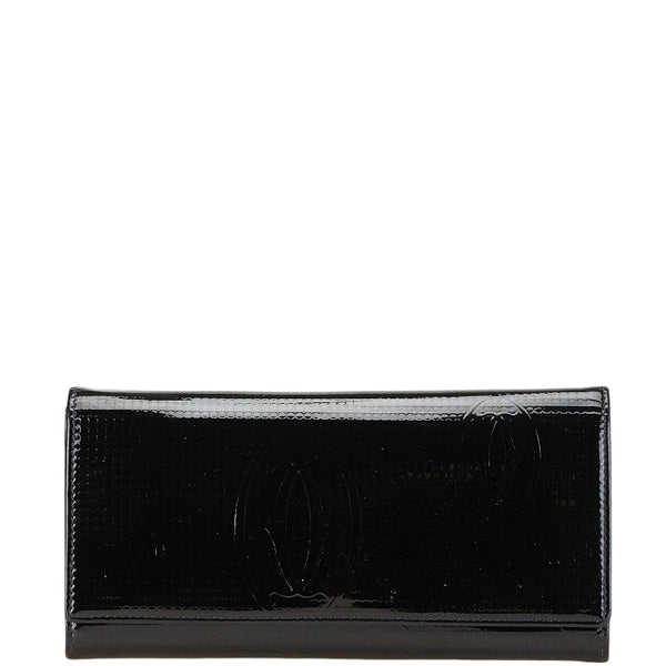 カルティエ ハッピーバースデー 長財布 ブラック エナメル レディース CARTIER 【中古】