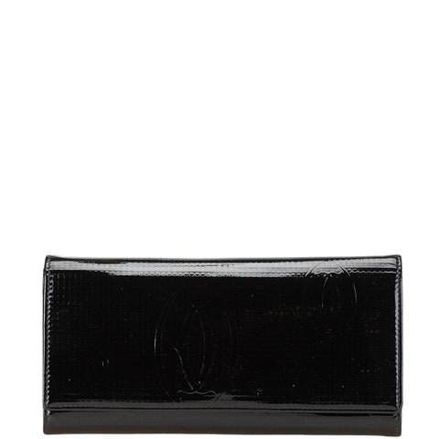 カルティエ ハッピーバースデー 長財布 ブラック エナメル レディース CARTIER 【中古】
