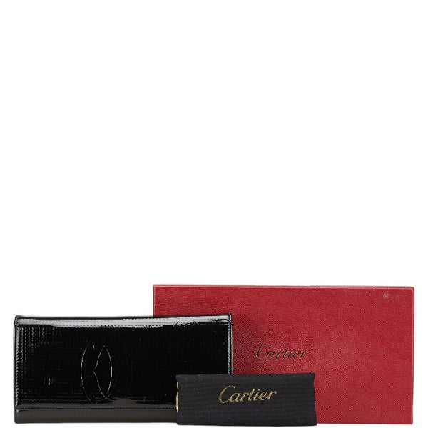 カルティエ ハッピーバースデー 長財布 ブラック エナメル レディース CARTIER 【中古】