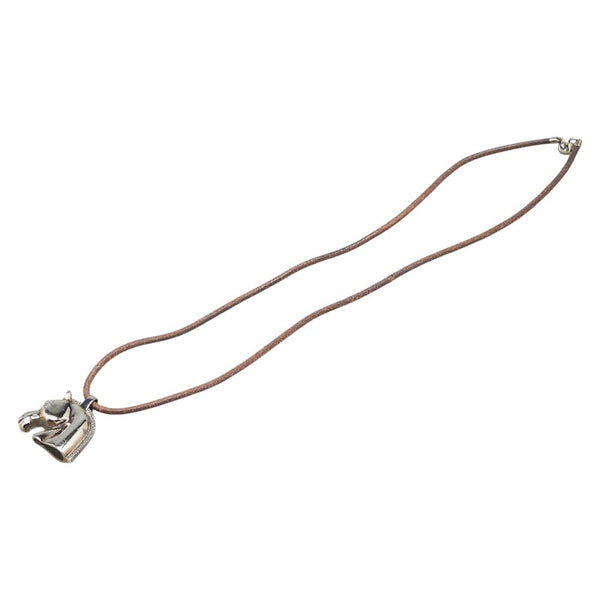 エルメス シュバル ホース 馬 ペンダントネックレス シルバー ブラウン メタル レザー レディース HERMES 【中古】