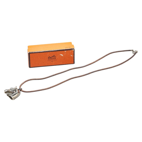 エルメス シュバル ホース 馬 ペンダントネックレス シルバー ブラウン メタル レザー レディース HERMES 【中古】