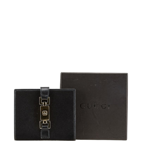グッチ ジャッキー 三つ折り財布 035 2126 2129 ブラック ゴールド レザー スエード レディース GUCCI 【中古】