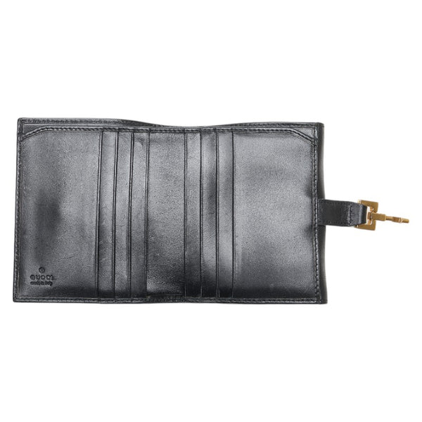 グッチ ジャッキー 三つ折り財布 035 2126 2129 ブラック ゴールド レザー スエード レディース GUCCI 【中古】