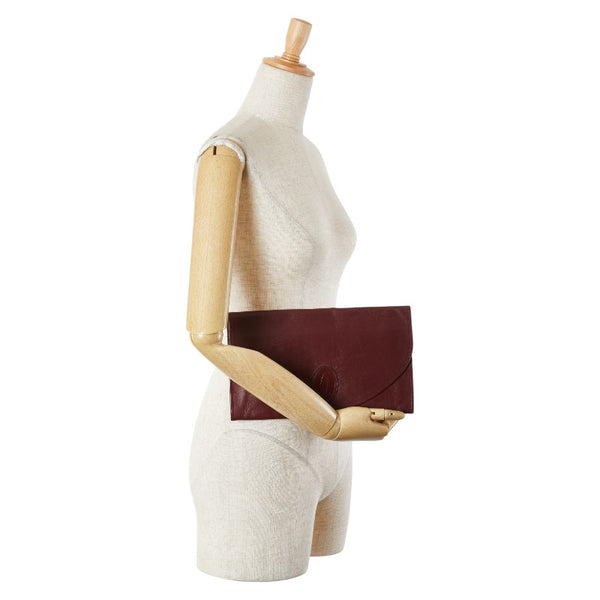 カルティエ マストライン クラッチバッグ セカンドバッグ ボルドー ワインレッド レザー レディース CARTIER 【中古】