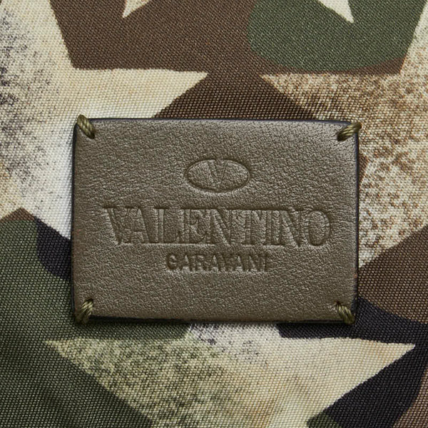 ヴァレンティノ カモフラージュ 迷彩 スター 星 クラッチバッグ カーキ ブラウン ナイロン レザー メンズ VALENTINO 【中古】