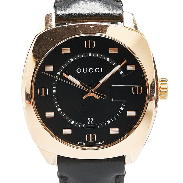 グッチ GG2570 腕時計 YA142309 クオーツ ブラック文字盤 ステンレススチール レザー メンズ GUCCI 【中古】