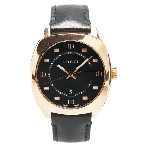 グッチ GG2570 腕時計 YA142309 クオーツ ブラック文字盤 ステンレススチール レザー メンズ GUCCI 【中古】