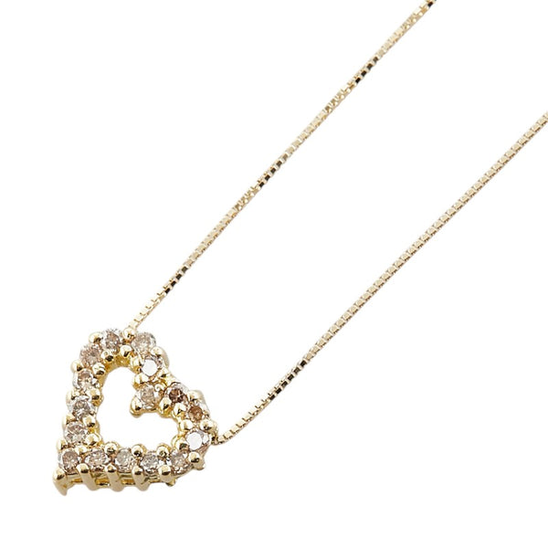 K18YG イエローゴールド ダイヤ0.20ct ハート モチーフ ペンダントネックレス レディース 【中古】