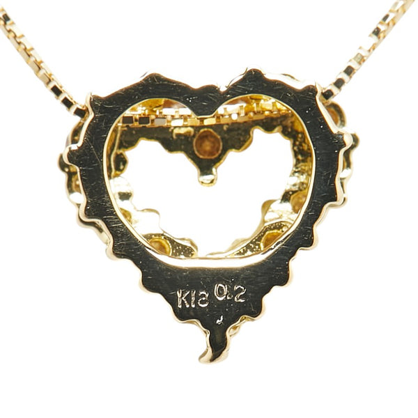 K18YG イエローゴールド ダイヤ0.20ct ハート モチーフ ペンダントネックレス レディース 【中古】