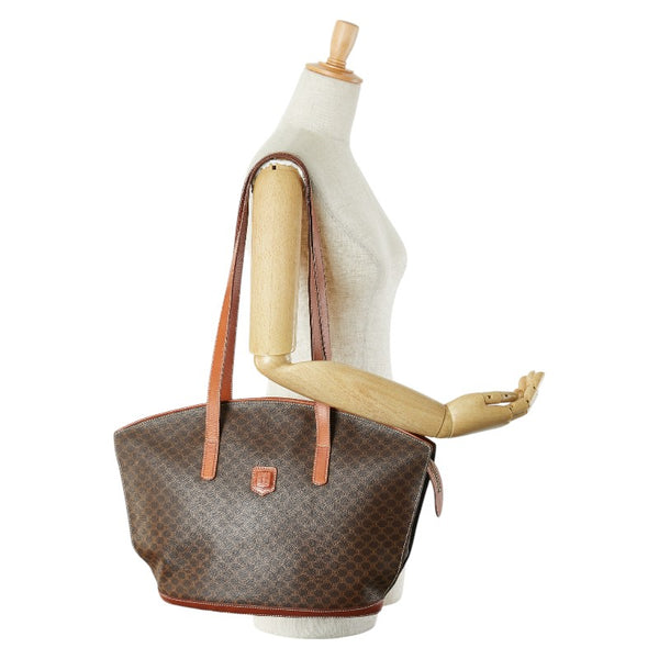 セリーヌ マカダム ショルダーバッグ トートバッグ ブラウン PVC レザー レディース CELINE 【中古】