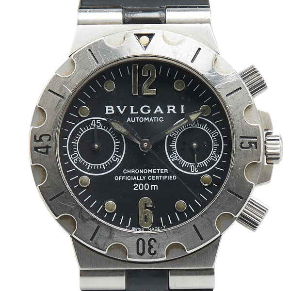 ブルガリ ディアゴノ スクーバ 腕時計 SCB38S 自動巻き ブラック文字盤 ステンレススチール ラバー メンズ BVLGARI 【中古】