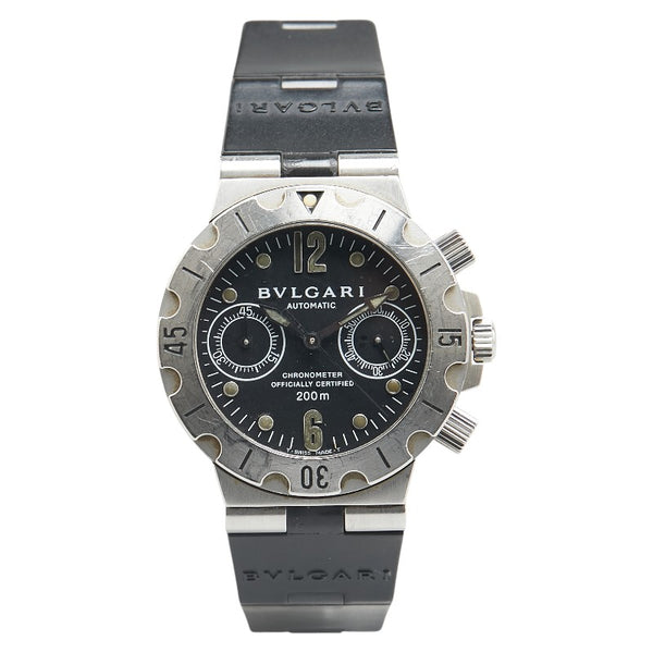 ブルガリ ディアゴノ スクーバ 腕時計 SCB38S 自動巻き ブラック文字盤 ステンレススチール ラバー メンズ BVLGARI 【中古】