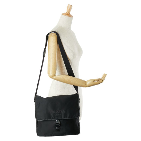 プラダ ロゴ ショルダーバッグ ブラック ナイロン レザー レディース PRADA 【中古】