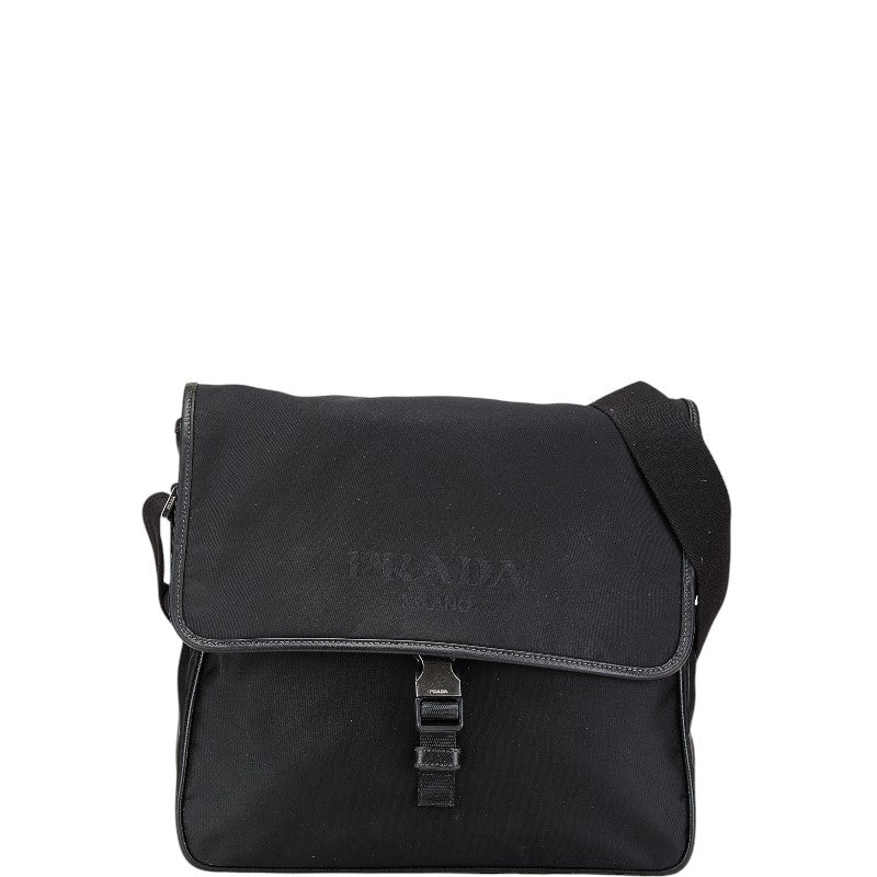 プラダ ロゴ ショルダーバッグ ブラック ナイロン レザー レディース PRADA 【中古】