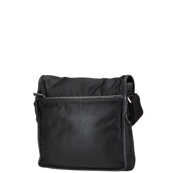 プラダ ロゴ ショルダーバッグ ブラック ナイロン レザー レディース PRADA 【中古】
